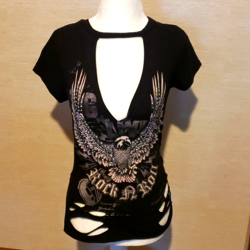 OSBC Many Many Black Short Sleeve Open Front Shirt
